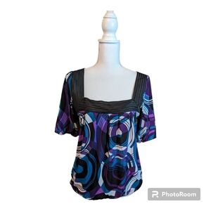 Heart Soul Y2K Brittany Style Abstract tear drop silky blouse Large